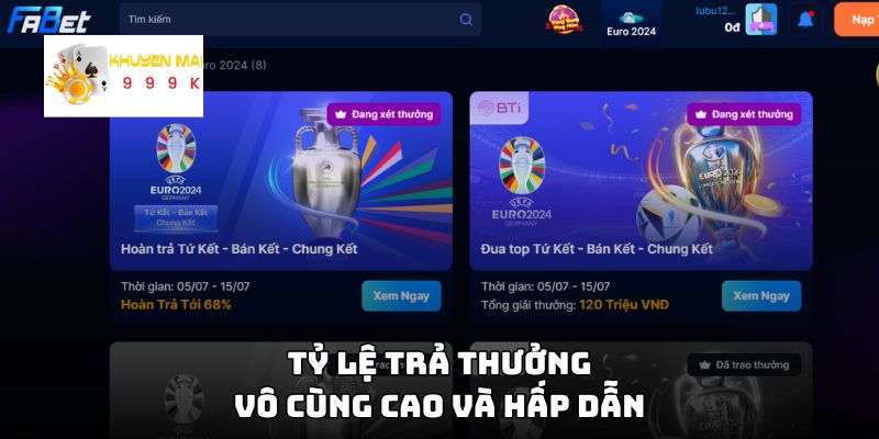 Tỷ lệ trả thưởng vô cùng cao và hấp dẫn