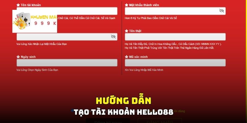 Hướng dẫn tạo tài khoản Hello88