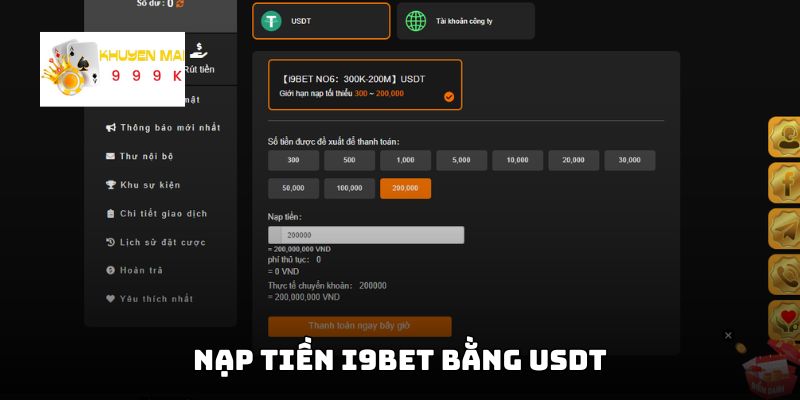 Nạp tiền i9bet bằng USDT