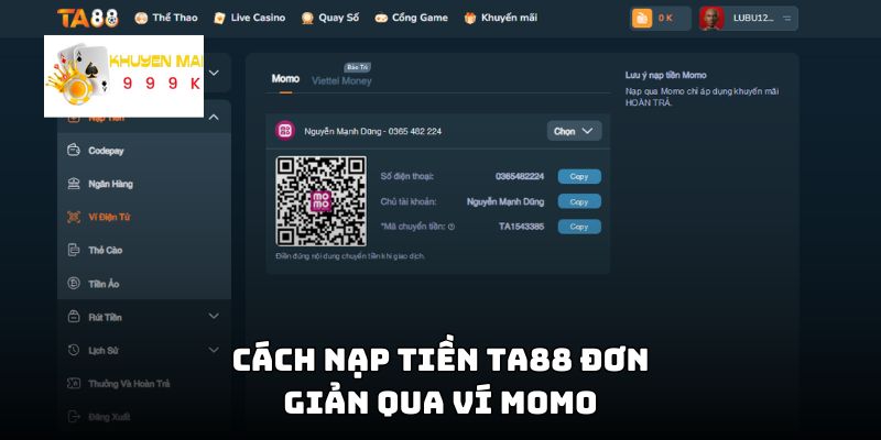 Cách nạp tiền TA88 đơn giản qua ví momo