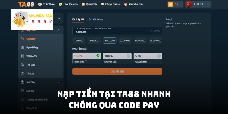 Nạp tiền tại TA88 nhanh chóng qua code pay