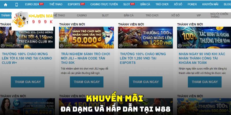 Khuyến mãi đa dạng và hấp dẫn tại W88